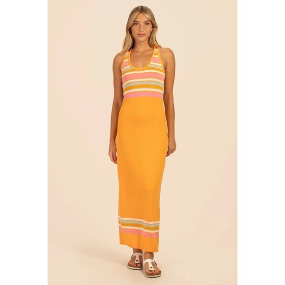 Trina Turk Kavaja 2 Stripe Maxi Sleeveless Summer Beach Dress Sherbet Orange XXL - Picture 13 of 15